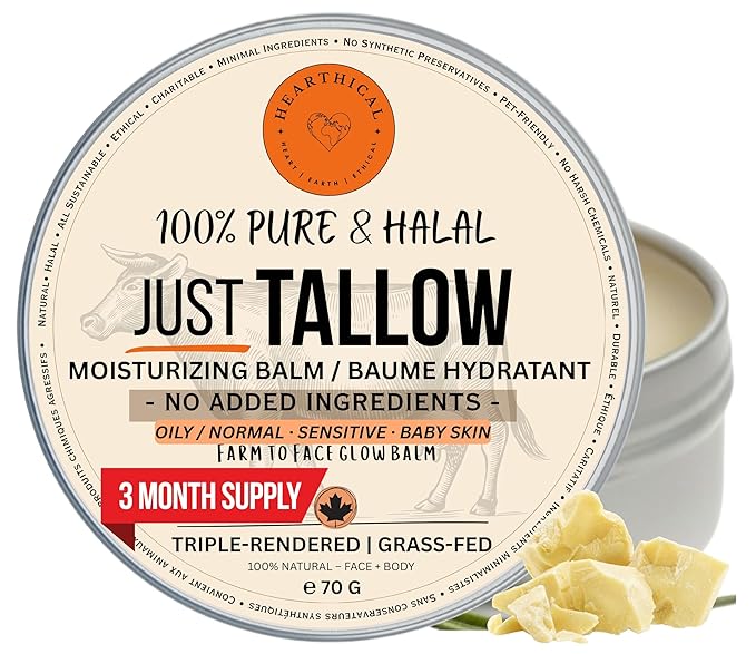 JUST Tallow - No Added Ingredient - 70 g Halal Grass Fed Beef Tallow For Skin - Organic Beef Tallow Moisturizer – Beef Tallow Face Moisturizer & Beef Tallow Balm For Face – Unscented
