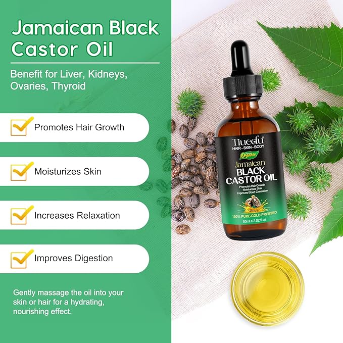 Tiuedu Jamaican Black Castor Oil for Hair Growth,Thicker Eyelashes & Eyebrows,Castor Oil for Hair,Face,Body & Skin,100% Pure Cold Pressed Black Castor Oil,Hair Nourishing Oil,Massage Oils