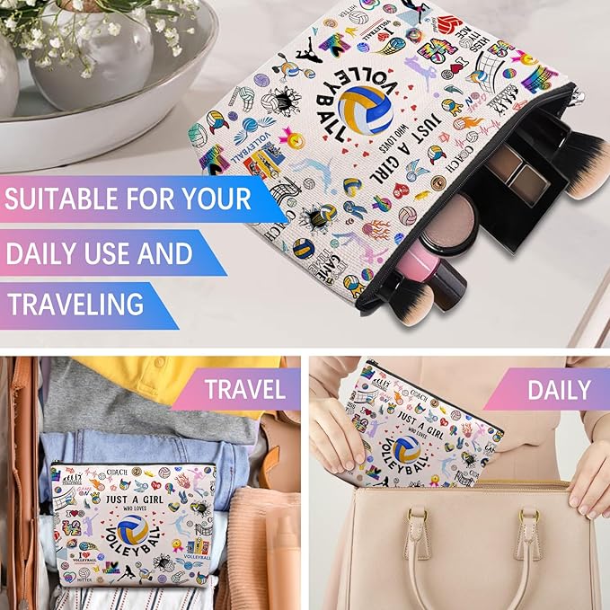 Volleyball Gifts Makeup Cosmetic Bag for Women, Volleyball Stuff Accessories for Volleyball Players Teams, Volleyball Travel Bag Pouch Purse for Men Women