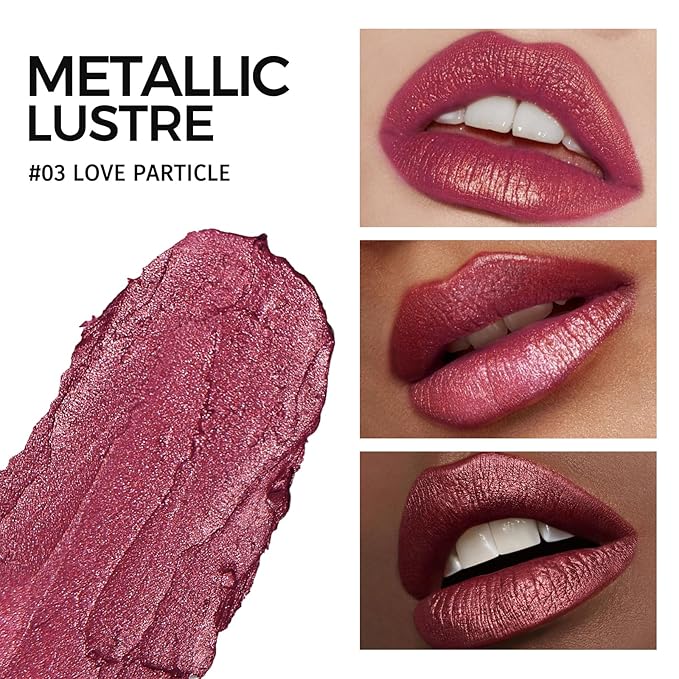 Anglicolor Glitter Metallic Plum Lipstick,High Impact Lipcolor,Lightweight Hydrating Formula Smooth and Non-Sticky,Rose Lipstick For Women,Full-Coverage Lip Makeup (03 LOVE PARTICLE, 4g)