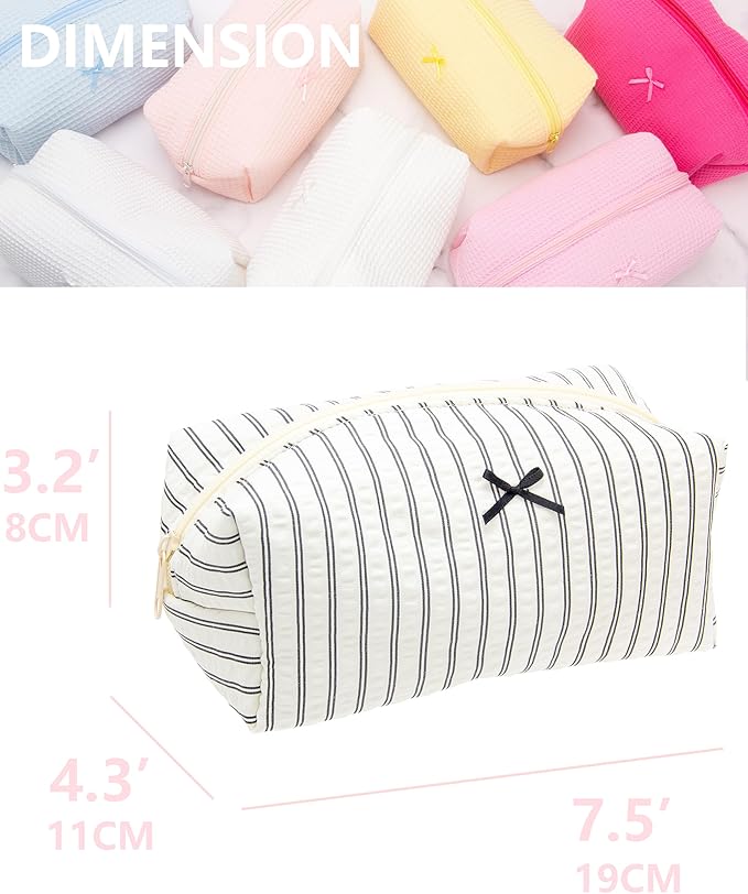 PAZIMIIK Cozy Makeup Bag Small Aesthetic Travel Zipper Cosmetic Pouch for Women Make Up Beauty Accessories Brushes, Stripe Black