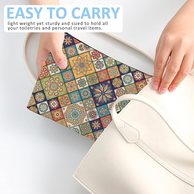 Makeup Bag Oriental Tile Cosmetic Bag Mini Portable Travel Toiletry Bag Organizer Makeup Brushes Aesthetic Accessories Waterproof Storage Bag for Women