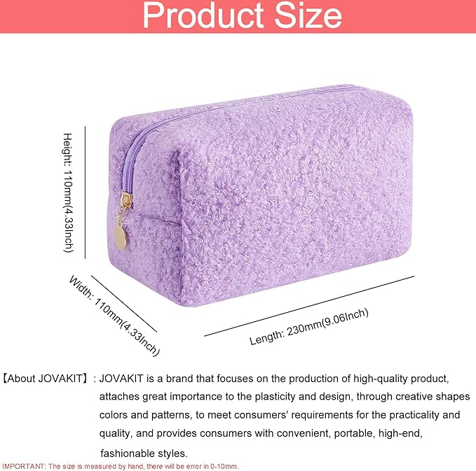 JOVAKIT Travel Makeup Bag Cosmetic Bag for Women, Fashion Christmas Gifts, Plush Zipper Make Up Pouch, Large Capacity Toiletry Organizer Makeup, Portable Storage Bag Trendy Stuff (Purple)