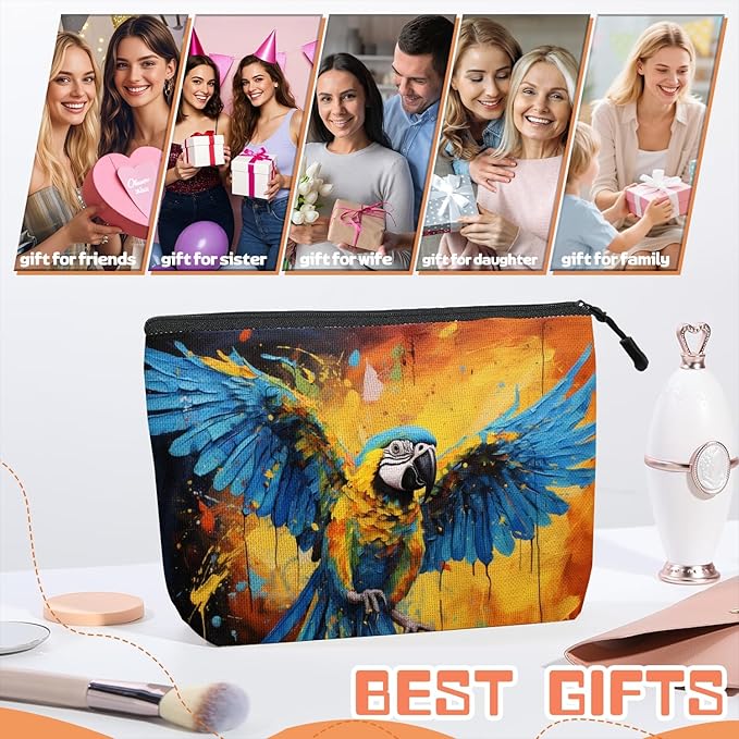 Cosmetic Bags Travel Makeup Toilet Case Waterproof Pouch for Women Girls 6.7X9.45inches - Dynamic Macaw With Spread Wings in A Splashed Background
