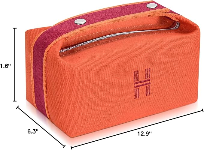 Fashion Makeup Bag for Women, Orange Red Canvas Make up Travel Bag, Hanging Cosmetic Bag Organizer for Wome