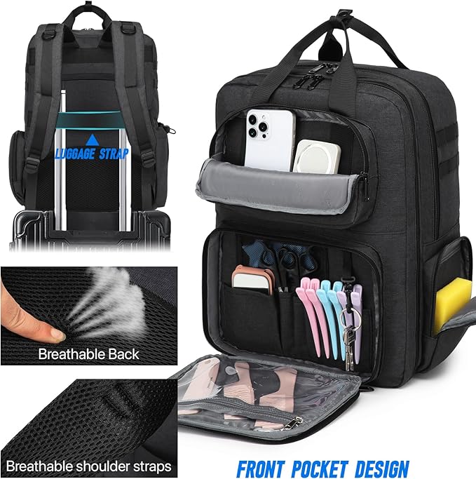 Barber Bag, Large Capacity Barber Case, Travel Hairdresser Organizer Supplies Bag, Hairstylist Backpack for Hair Cutting Tools