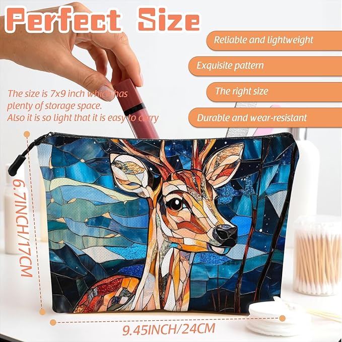Cosmetic Bags Travel Makeup Toilet Case Waterproof Pouch for Women Girls 6.7X9.45inches - Colorful Celestial Deer