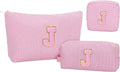 MONSTINA Personalized Initial Makeup Bag for Women,Monogram Make Up Case for Girlfriend Bridesmaid Wife,Birthday Gift for Her Cute Toiletry Bag,3PCS,Pink J