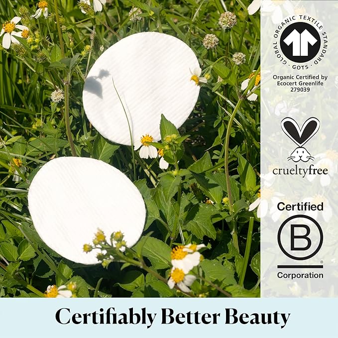 Sky Organics Organic Large Oval Cotton Pads, 100% Pure Organic Cotton, GOTS Certified Cotton, Dual Textured Design, for Makeup Removal, Cleansing, Toner Application w Ebook