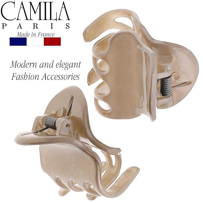 Camila Paris CP3086 French Hair Clip for Women, Set of 2 Small Beige Girls Hair Claw Clips Fashion Durable Hair Accessories for Women, Luxury Ladies Strong Hold No Slip Grip Clamp, Made in France