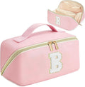 for Christmas Day Gifts, Makeup Bag for Women, PU Leather Travel Toiletry Bags, Initial Make Up Cosmetic Pouch for Teen Girls, Wide Open Portable Skincare Bag, Personalized Birthday Gifts, Pink B