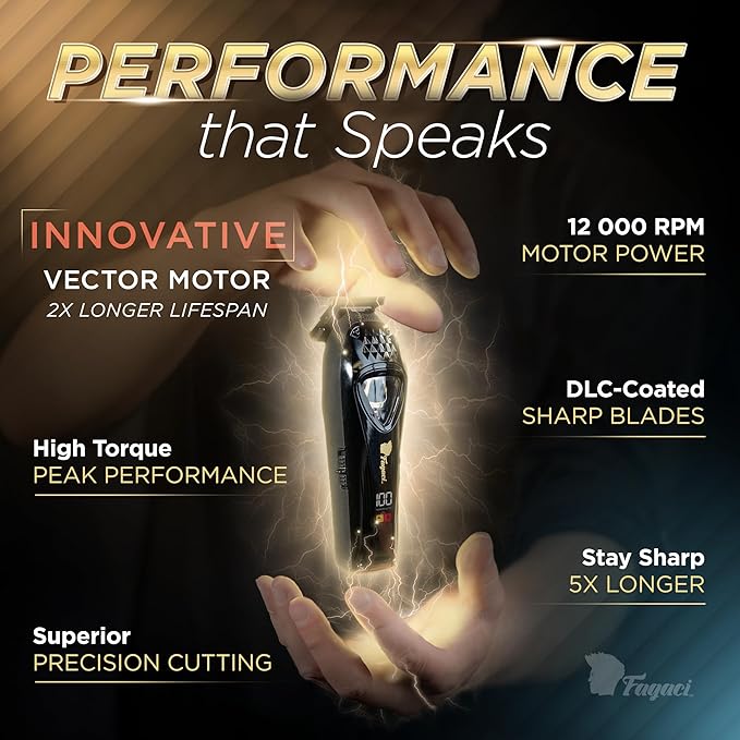 Fagaci Professional Zero Gapped Trimmer for Men, High Torque Vector Motor Cordless Beard Trimmer for Men, T Liners Professional Trimmers for Barbers with DLC Blades, Zero Gap Trimmers Barber T Blade