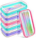 Sanwuta 6 Pcs Clear Hard Zipper Case Hard Plastic Zipper Pouches Makeup Bag Pencil Pouches Transparent Cases for Snacks Plastic Storage Organizer Box for Travel(Holographic,7.48 x 3.94 x 2 Inch)