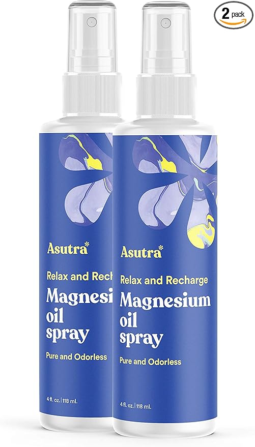 ASUTRA Magnesium Oil Spray, 4 fl oz (Pack of 2)- Topical Magnesium, Rapid Absorption, Pure, Odorless and Non-Greasy, Magnesium Derived from Zechstein Seabed