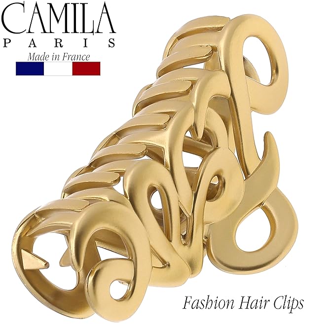 Camila Paris CP3287 French Hair Clip for Women, 3.25 inch Girls Hair Claw Clips Jaw Gold Cellulose, Fashion Durable and Styling Hair Accessories for Women, Strong Hold No Slip Grip, Made in France