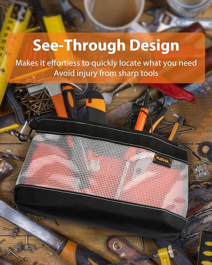 Clear Tool Pouch, Small Tool Bag, 12" Zipper Pouch, Tool Pouch Bag for Tool Box Organizers and Storage, Heavy Duty Small Tool Pouch for Men and Women,3 Pack