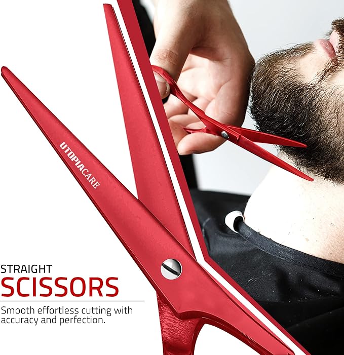 Utopia Care Hair Cutting and Hairdressing Scissors 6.5 Inch, Premium Stainless Steel Shears with Smooth Razor and Sharp Edge Blades for Salons, Men, Women and Kids, Red