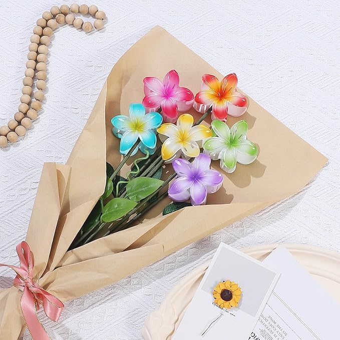 Flower Hair Clips 6 PCS Hawaiian Claw Clips for Vacation Hibiscus Hair Claw Clips Cute Large Hair Clips for Thick and Thin Hair Plumeria Hair Accessories for Women Girls -Petal