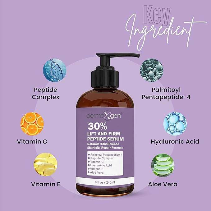 Lift & Firm 30% Peptide Serum for Face – Anti-Aging Serum with Vitamin C, E, Matrixyl 3000, Aloe Vera & Hyaluronic Acid – Multi-Peptide Formula to Lift, Firm & Rejuvenate Skin (8 fl oz)