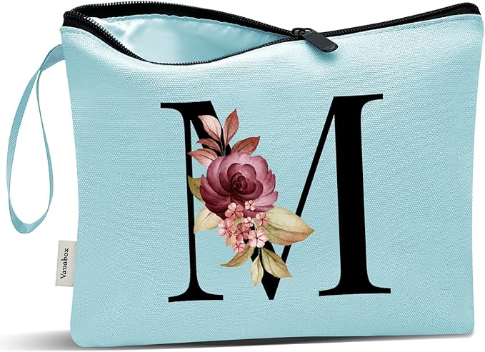 Vavabox A-Z Personalized Makeup Bag, Birthday Gifts for Women Mom, Gifts for Best Friend, Bride Bridesmaid Cosmetic bag (M, Green)
