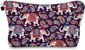 Cute Travel Makeup Bag Cosmetic Bag Small Pouch Gift for Women (Elephant Paisey)