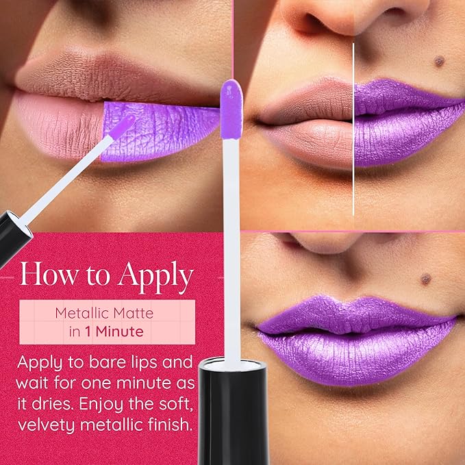 Aromi Purple Lilac Metallic Liquid Lipstick | Bright Lavender Lip Color with Shimmery Finish, Vegan and Cruelty-free, Long-Lasting, Smudge Proof, Handmade (Purple Unicorn)