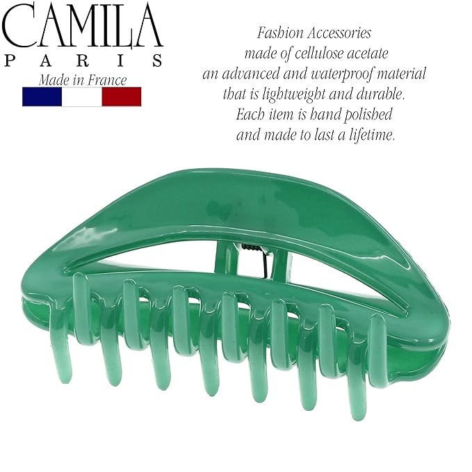 Camila Paris CP2581 French Hair Clip for Women, Green, Girls Hair Claw Clip Jaw Fashion Durable and Styling Hair Accessories for Women, Luxury Ladies Strong Hold No Slip Grip Clamp, Made in France