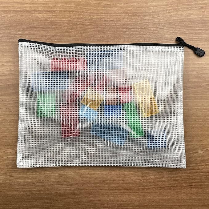 Oaimyy-A6(4.5"x 6.5",12 Pcs),Plastic Mesh Zipper Pouch Document Folders Bag Zip File Folders for School Office Supplies, Travel,Puzzles Games Organizing Storage-Black