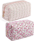 Makeup Bag Travel Cosmetic Bag for Women Girls, Zipper Make Up Pouch, Floral Flowers Toiletry Organizer Makeup, Portable Storage Cosmetic Travel Cloth Bag (Pink+Flower-Pink)