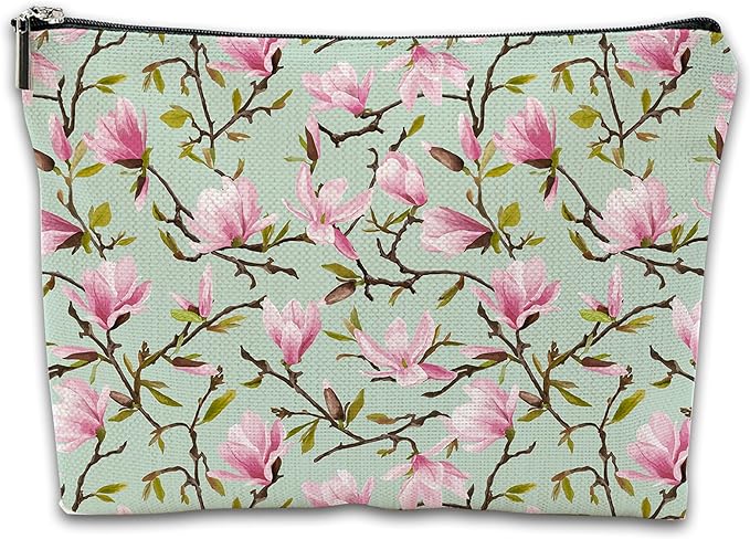 Magnolia Flowers Cosmetic Bag Mini Portable Travel Toiletry Bag Organizer Makeup Brushes Aesthetic Accessories Waterproof Storage Bag for Women