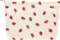 PAZIMIIK Makeup Bag Large Cotton Zipper Pouch for Purse Travel Canvas Make Up Organizer for Women Cosmetic,Strawberry Beige