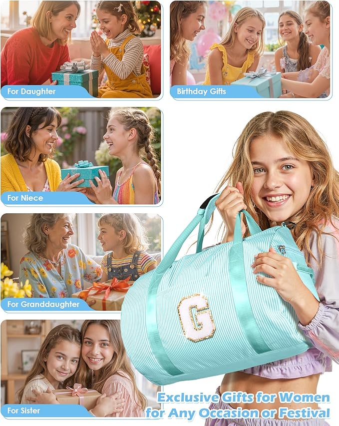 Christmas Gifts for Teenager, Girls Travel Duffle Bag, Kids Initial Overnight Bags with Shoe Compartment, Personalized Weekend Bag with Cosmetic Pouch, Birthday Gift for Kid (Letter R)