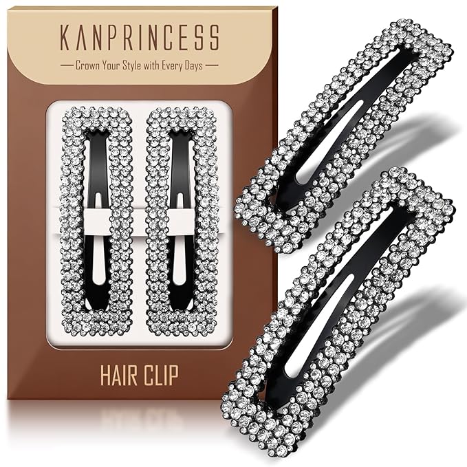 Rhinestone and Crystal Hair Clips 2-Pack, Sparkly Barrettes & Elegant Bling Accessories for Women & Girls(Set7)