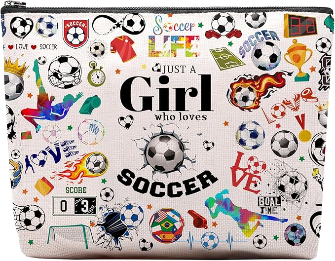 Soccer Gifts Makeup Cosmetic Bag for Women, Soccer Coach Gifts, Soccer Team Gifts for Soccer Lovers Players Fans Birthday Gifts for Her Women