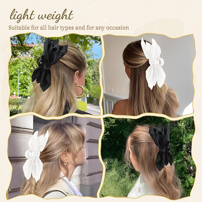 Bow Claw Clips Bow Hair Clips Black White 2PCS Big Hair Bows for Women Butterfly Styling Large Hair Clips for Thick Hair for Girls Hair Accessories for Teen