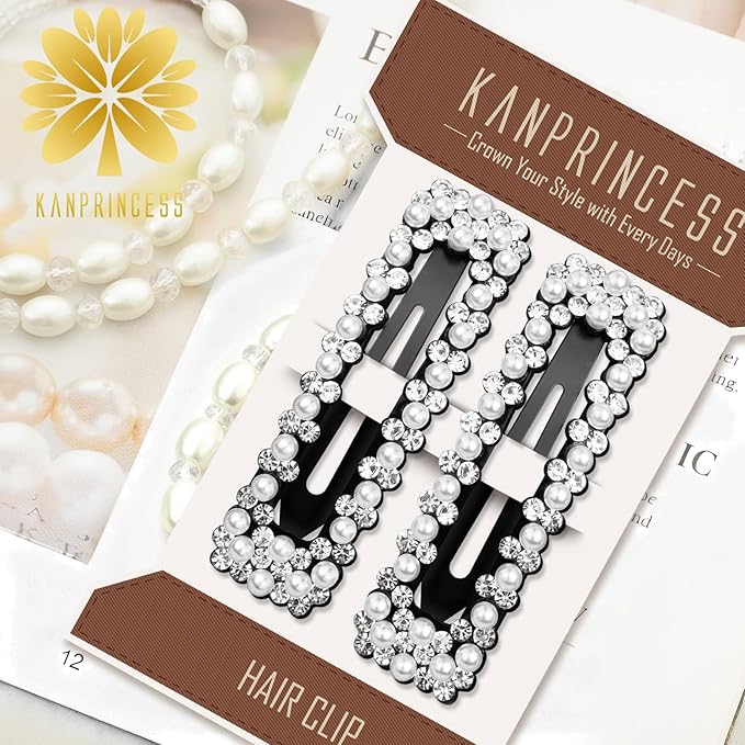 Rhinestone and Crystal Hair Clips 2-Pack, Sparkly Barrettes & Elegant Bling Accessories for Women & Girls(Set21)