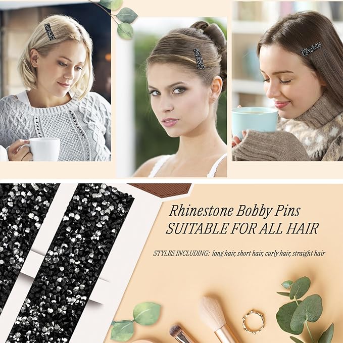 Rhinestone and Crystal Hair Clips 2-Pack, Sparkly Barrettes & Elegant Bling Accessories for Women & Girls(Set15)
