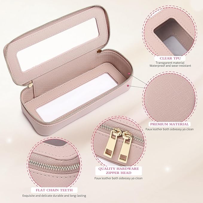 Pinkmik Clear Makeup Bag with Brush Bag 3pcs Waterproof Travel Case for Cosmetics and Toiletries Women's Makeup Organizer with Zipper (Pink, L+M+SLIM)