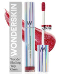 Wonderskin Lip Gloss Blading Top Gloss Red Glitter Lip Gloss, Hydrating and High Shine Finish Lip Makeup (Red Glitter)