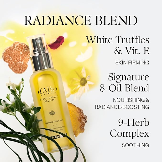 d'alba Piedmont Italian White Truffle First Spray Serum, Vegan Skin Care, Light-weight Face Moisturizer, Glow Serum for Radiant Skin, Non Comedogenic, All In One Mist, Korean Skin Care (3.38 fl oz.)