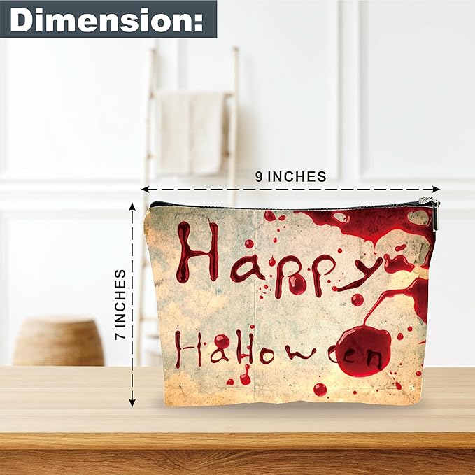 Happy Halloween Makeup Bag - Vintage Simulated Blood Stains - Horror Printing Cosmetic Bag, Toiletry Bag Gift For Girls, Halloween Treat Bag, Teen, Personal Care & Accessories - A12