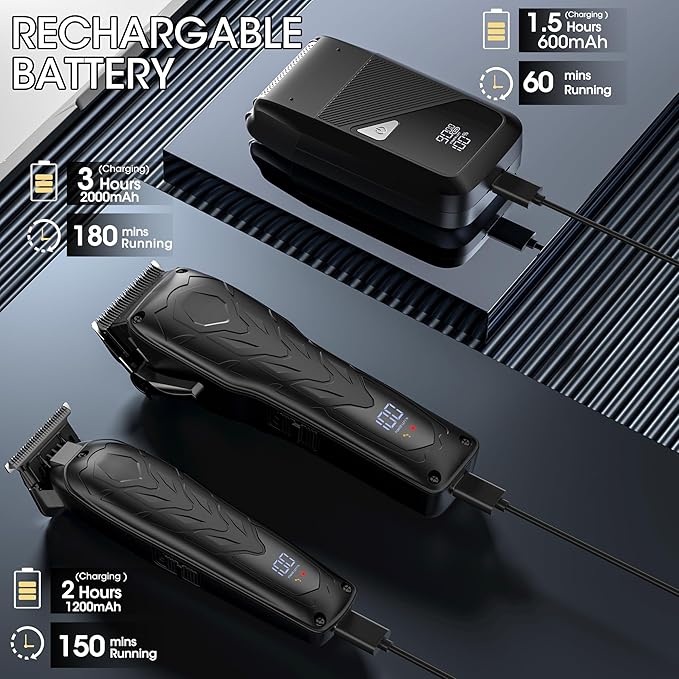 Karrte Professional Hair Clippers and Trimmer Set, 3 in 1 Hair Clippers for Men, Pro Clipper, T-Shaper Trimmer & Foil Shaver, Cordless Clippers and Grooming Set, Hair Cutting Kit for Gift