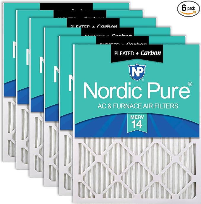 Nordic Pure 16x24x1 Pleated Air Filters MERV 14 Plus Carbon 6 Pack by NordicPure