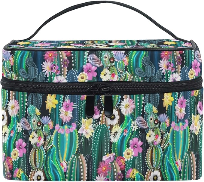 Makeup Bag, Watercolor Cactus Travel Makeup Organizer Bag Cosmetic Cases Toiletry Bags for Girl Women Ladies