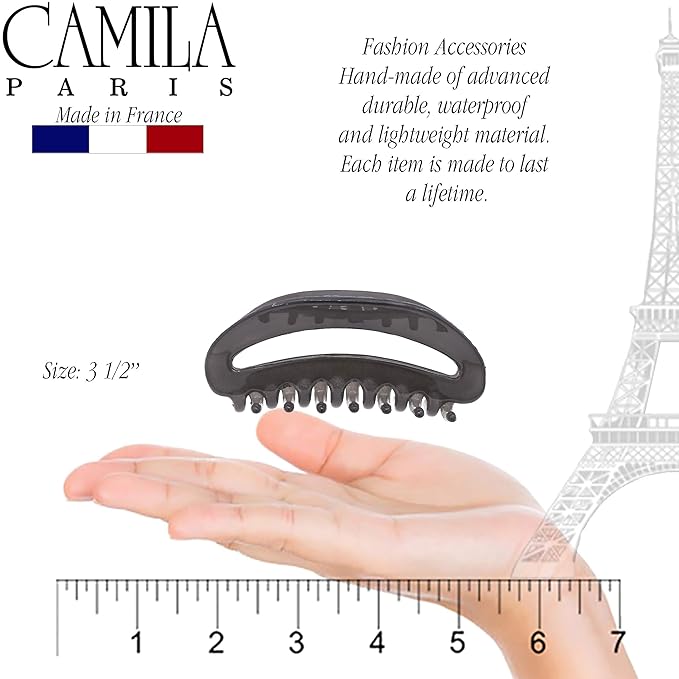 Camila Paris CP3124 French Hair Clip for Women, Gray, Girls Hair Claw Clip Jaw Fashion Durable and Styling Hair Accessories for Women, Luxury Ladies Strong Hold No Slip Grip Clamp, Made in France