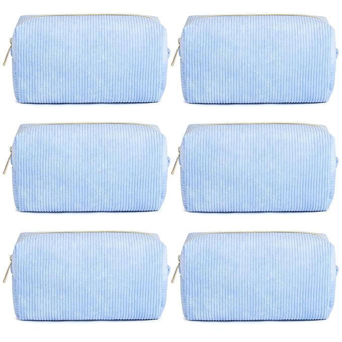SOIDRAM 6PCS Bridesmaid Proposal Gifts Corduroy Blue makeup bag bulk for Wedding Party Favors Bachelorette party decorations Toiletry Organizer Bag Cosmetic Case Gift