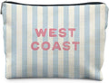 Blue Preppy Beach Makeup Bag, Blue Striped Coastal Cosmetic Bags for Women, Gifts for Beach Ocean Lovers, West Coast Zipper Makeup Pouch