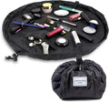 Lay-n-Go Cosmo Layflat Drawstring Cosmetic & Makeup Bag Organizer - Portable Drawstring Bag w/Zipper Pocket, Makeup Loops & More - Durable, Machine Washable Toiletry Bag for Travel (20", Black)