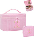 Initial Makeup Bag Cosmetic Bag Bridal Shower Gifts - Bridesmaid Bag,Bridesmaid Proposal Gifts for Wedding Day,Maid Matron of Honor Gift, Bride to be Gifts,Bachelorette Party Favors,2PCS,Pink N