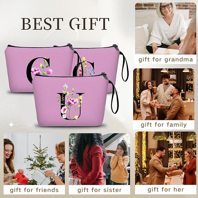 Birthday Thank You Appreciation Monogrammed Gifts for Mom Aunt Teacher Sister Friend Coworkers Bride Bridesmaid Makeup Cosmetic Bag with Mirror Mothers Day Christmas Graduation U